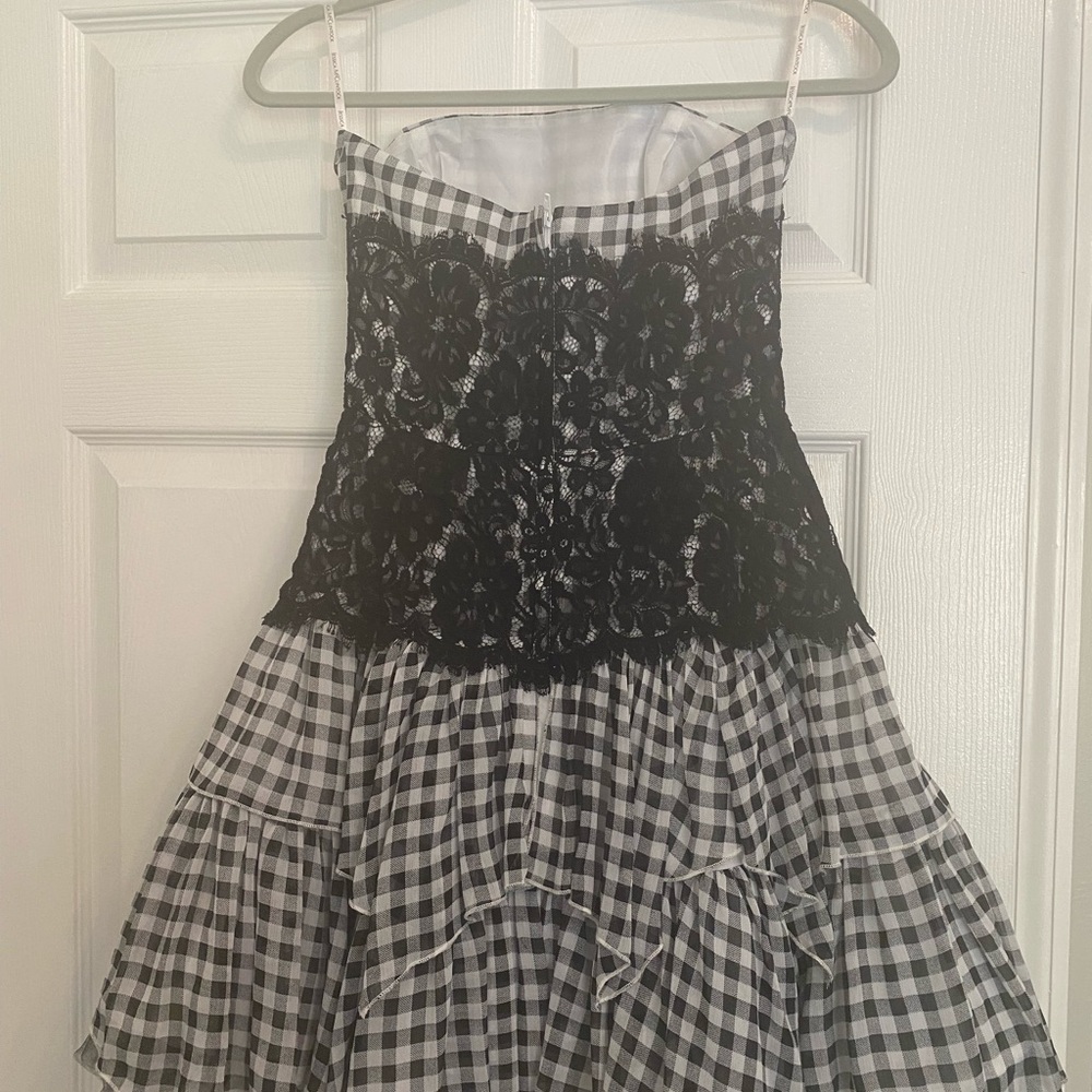 Jessica McClintock Black Lace and Gingham Dress - Picture 3 of 5